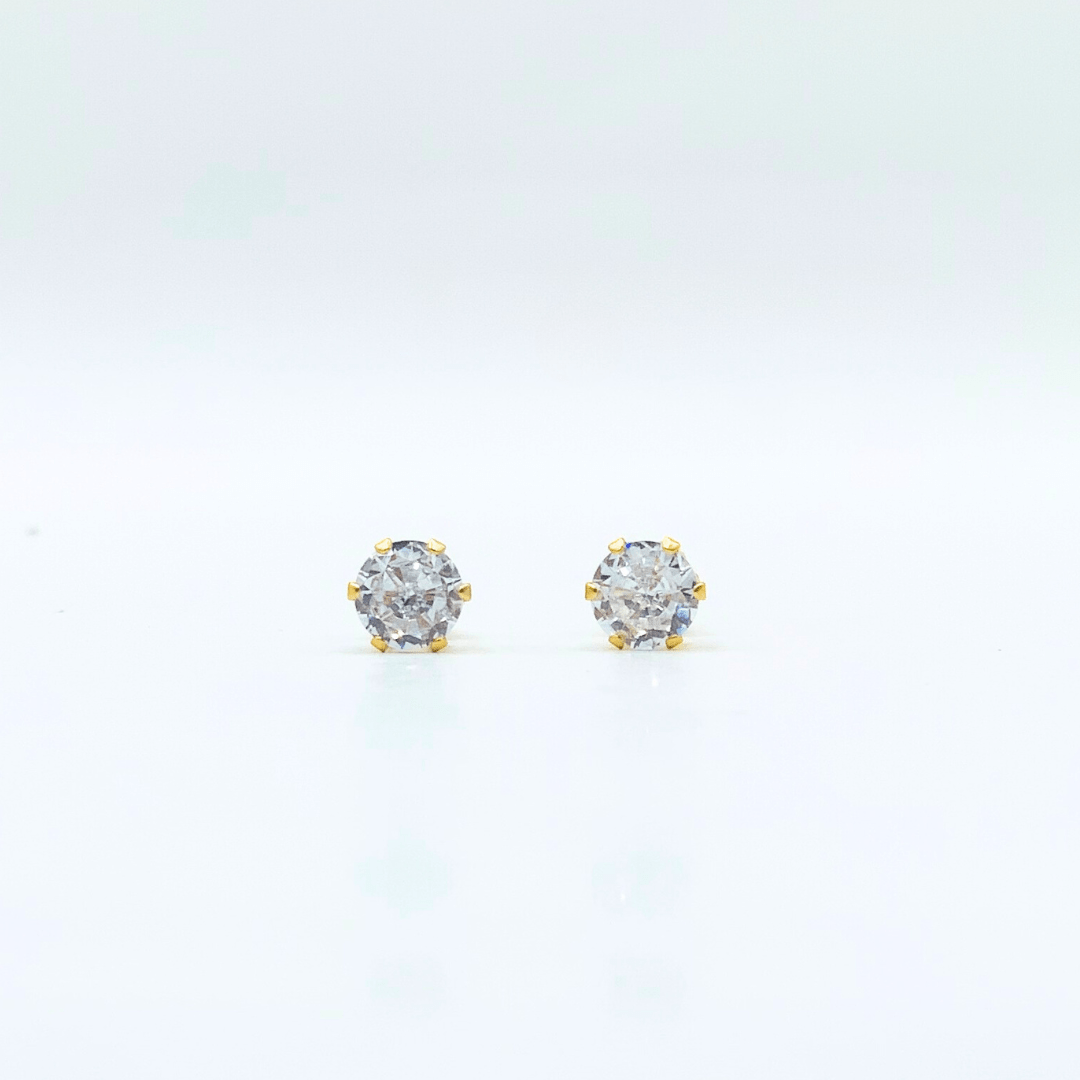 6 Mm Cubic Zirconia Round Gold Stud | Stainless Steel | 18K Gold Plated