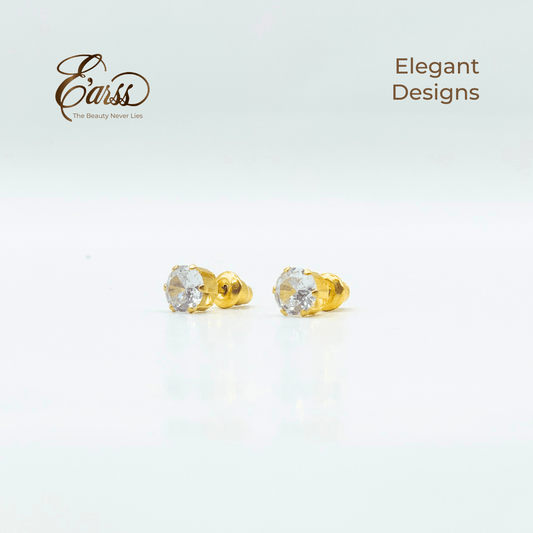 6 Mm Cubic Zirconia Round Gold Stud | Stainless Steel | 18K Gold Plated
