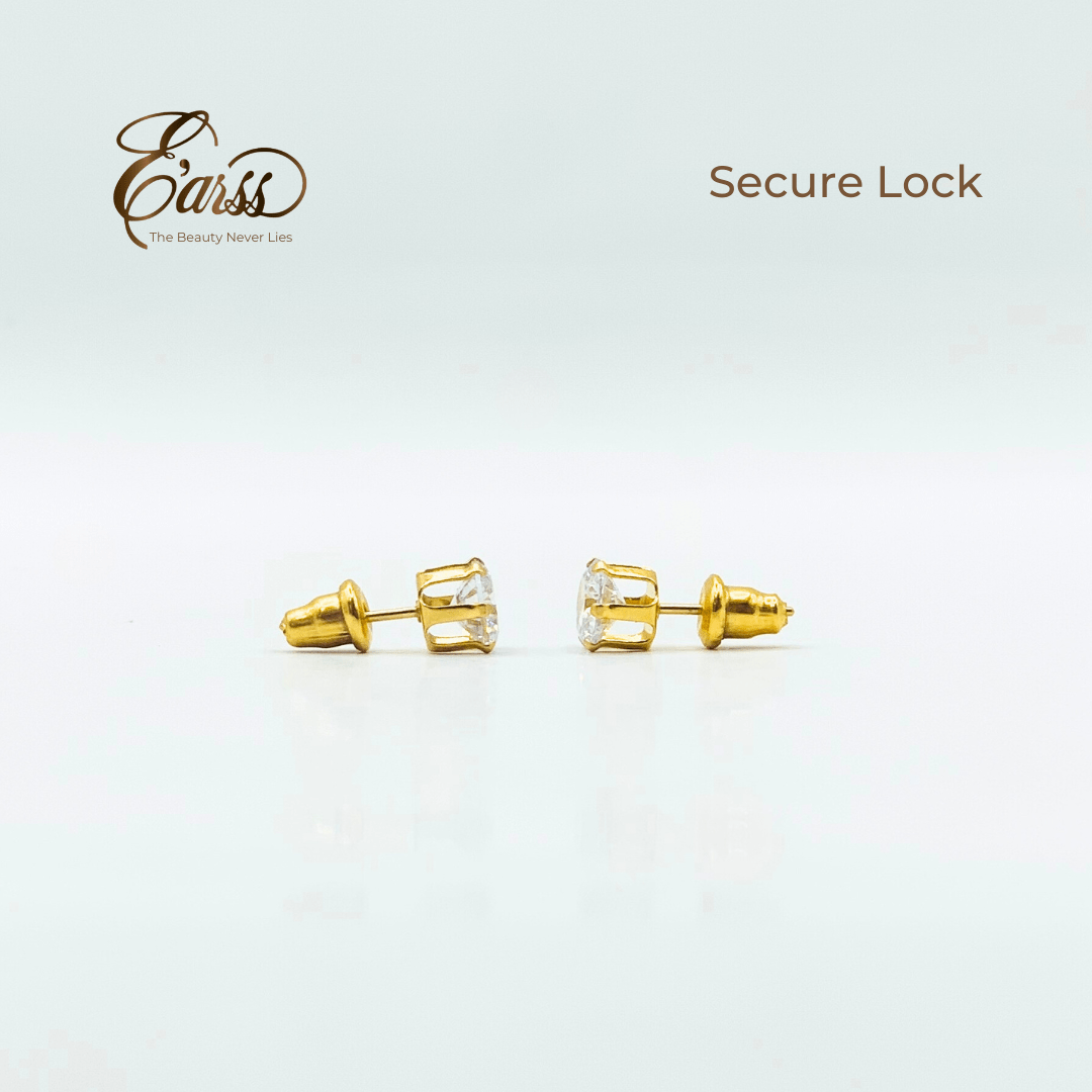 6 Mm Cubic Zirconia Round Gold Stud | Stainless Steel | 18K Gold Plated