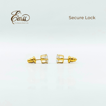 6 Mm Cubic Zirconia Round Gold Stud | Stainless Steel | 18K Gold Plated