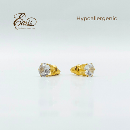 6 Mm Cubic Zirconia Round Gold Stud | Stainless Steel | 18K Gold Plated