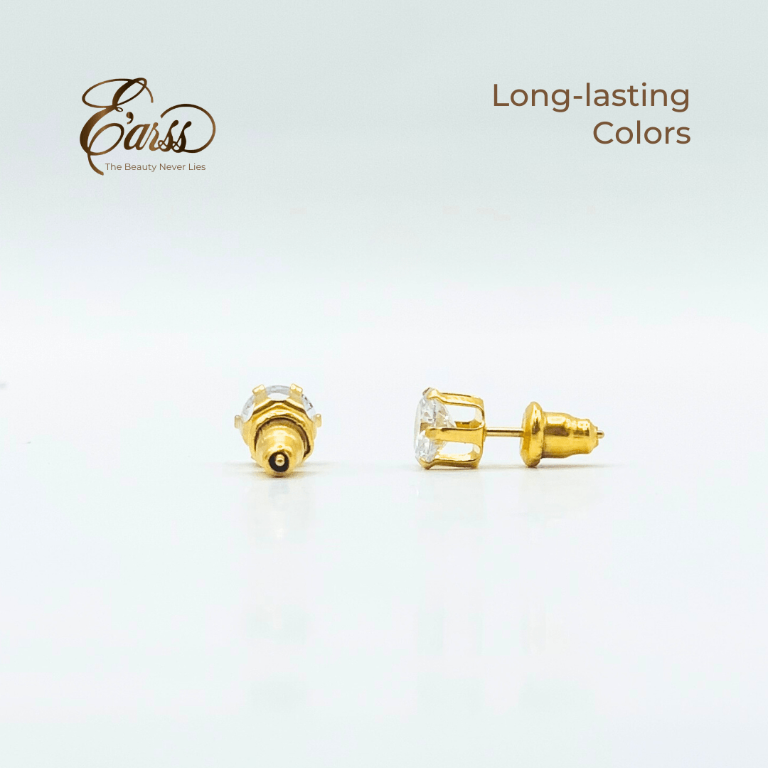 6 Mm Cubic Zirconia Round Gold Stud | Stainless Steel | 18K Gold Plated