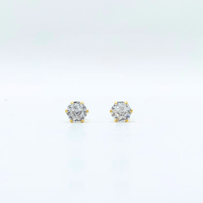 6 Mm Cubic Zirconia Round Gold Stud | Stainless Steel | 18K Gold Plated