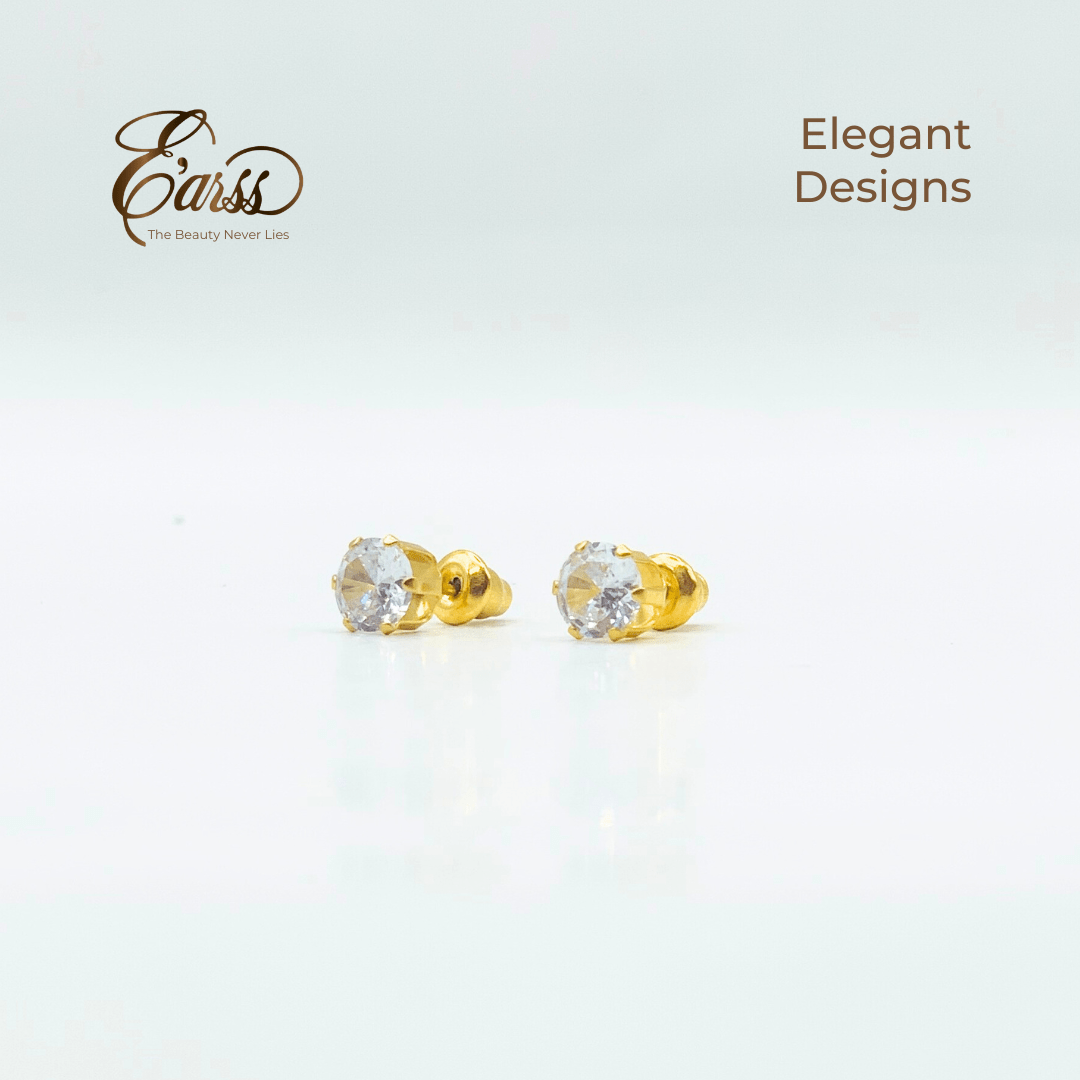 6 Mm Cubic Zirconia Round Gold Stud | Stainless Steel | 18K Gold Plated