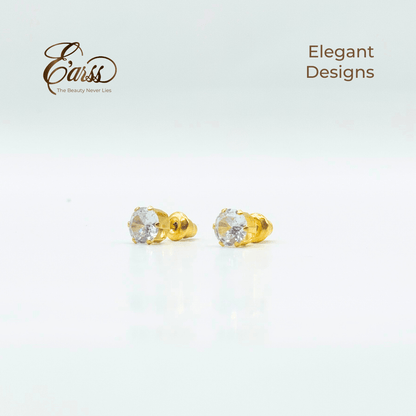 6 Mm Cubic Zirconia Round Gold Stud | Stainless Steel | 18K Gold Plated