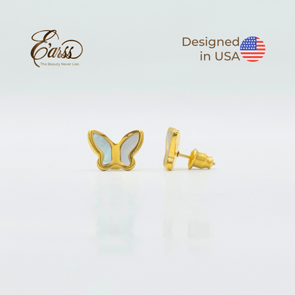 Butterfly White Gold Earring | Stainless Steel | 18K Gold Plated