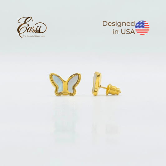 Butterfly White Gold Earring | Stainless Steel | 18K Gold Plated