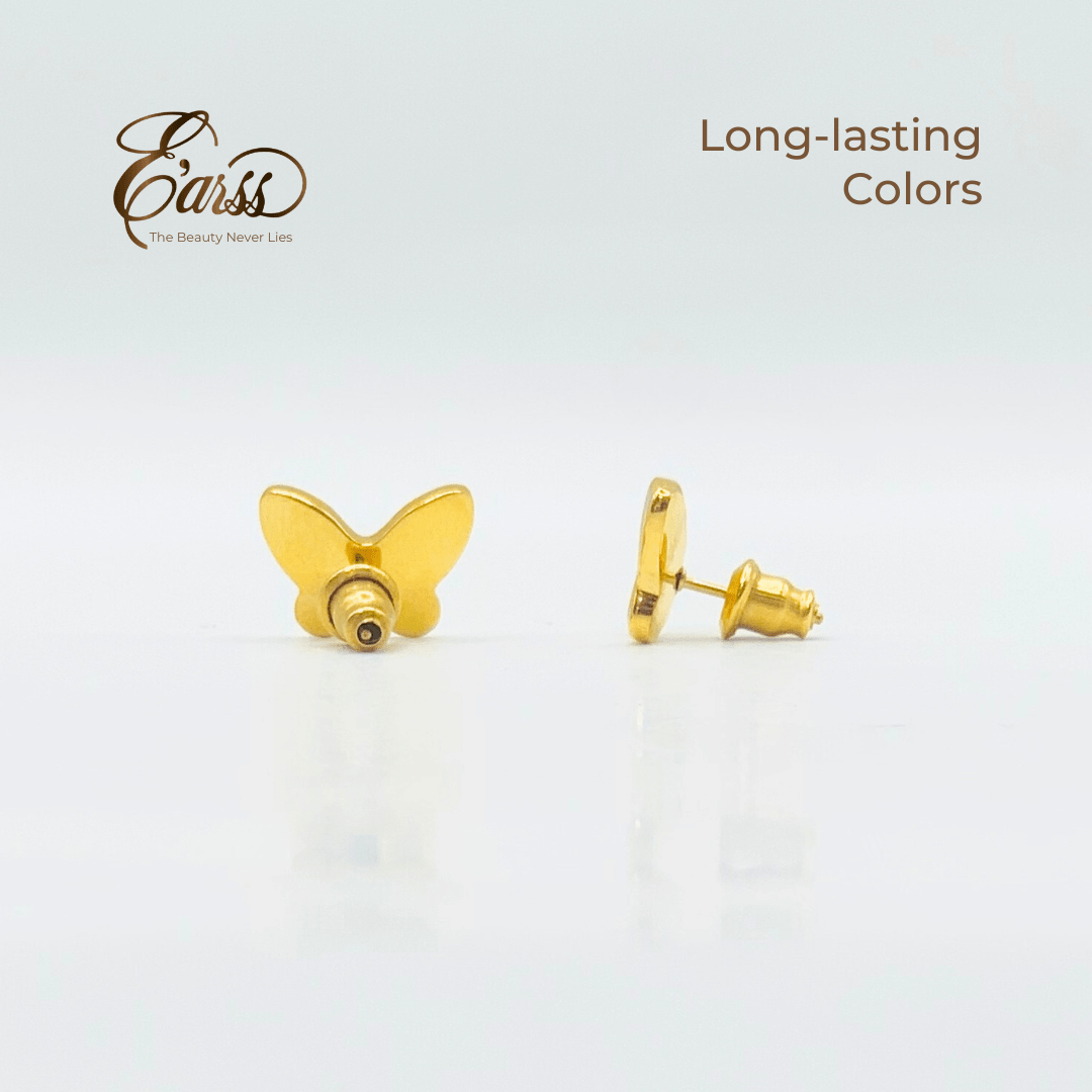 Butterfly White Gold Earring | Stainless Steel | 18K Gold Plated