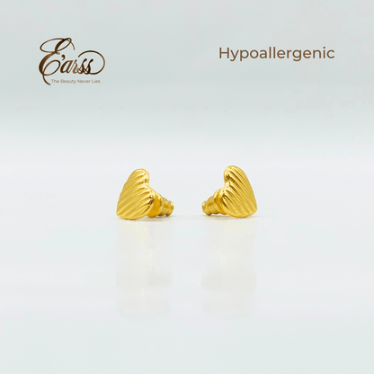 Heart Rib Gold Earrings | Stainless Steel | 18K Gold Plated