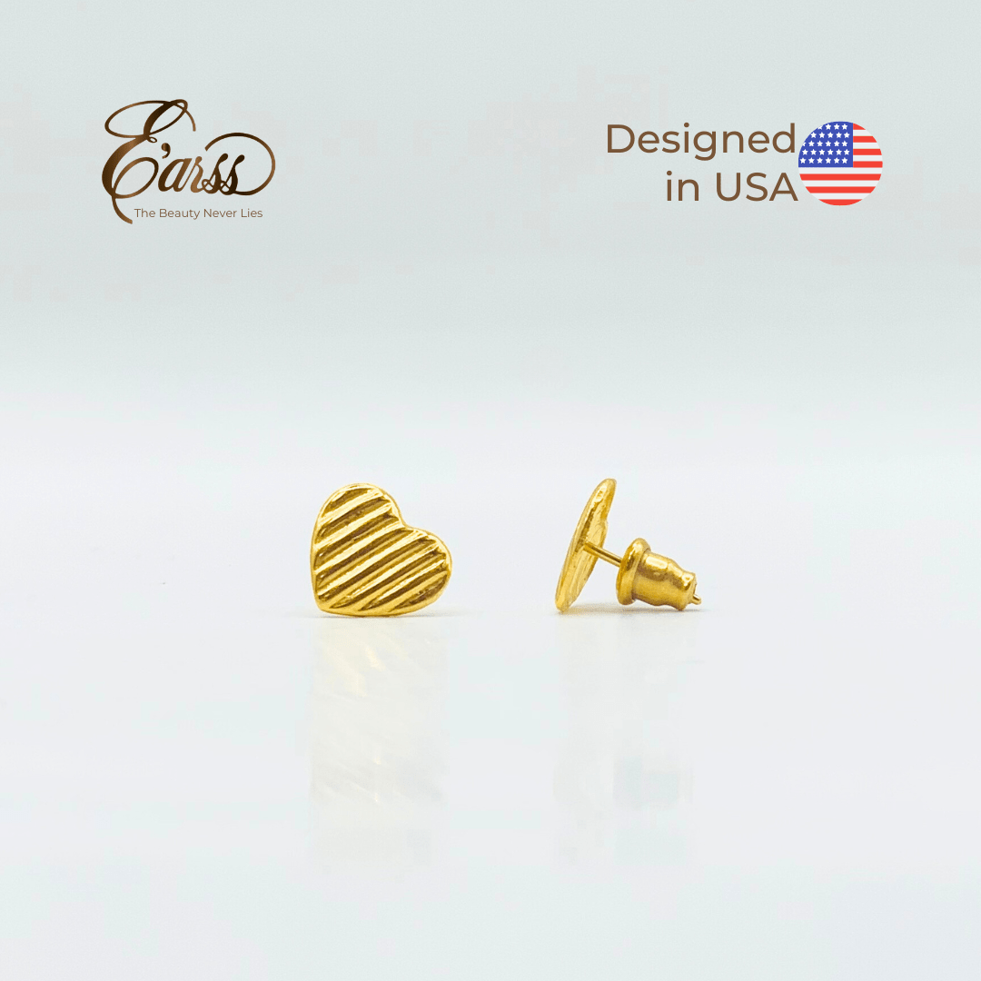 Heart Rib Gold Earrings | Stainless Steel | 18K Gold Plated