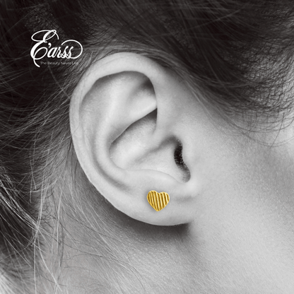 Heart Rib Gold Earrings | Stainless Steel | 18K Gold Plated